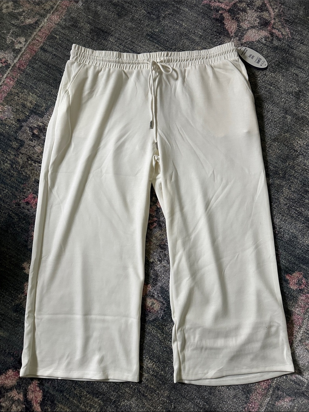 Scoop Scuba Cropped Lounge Wide-Leg Drawstring Pants - Cream XXL Cozy Athleisure